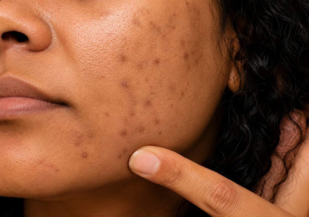 Pigmentation Treatment image showing a close-up of facial skin with visible dark spots and uneven skin tone, highlighting common concerns addressed through advanced pigmentation care.