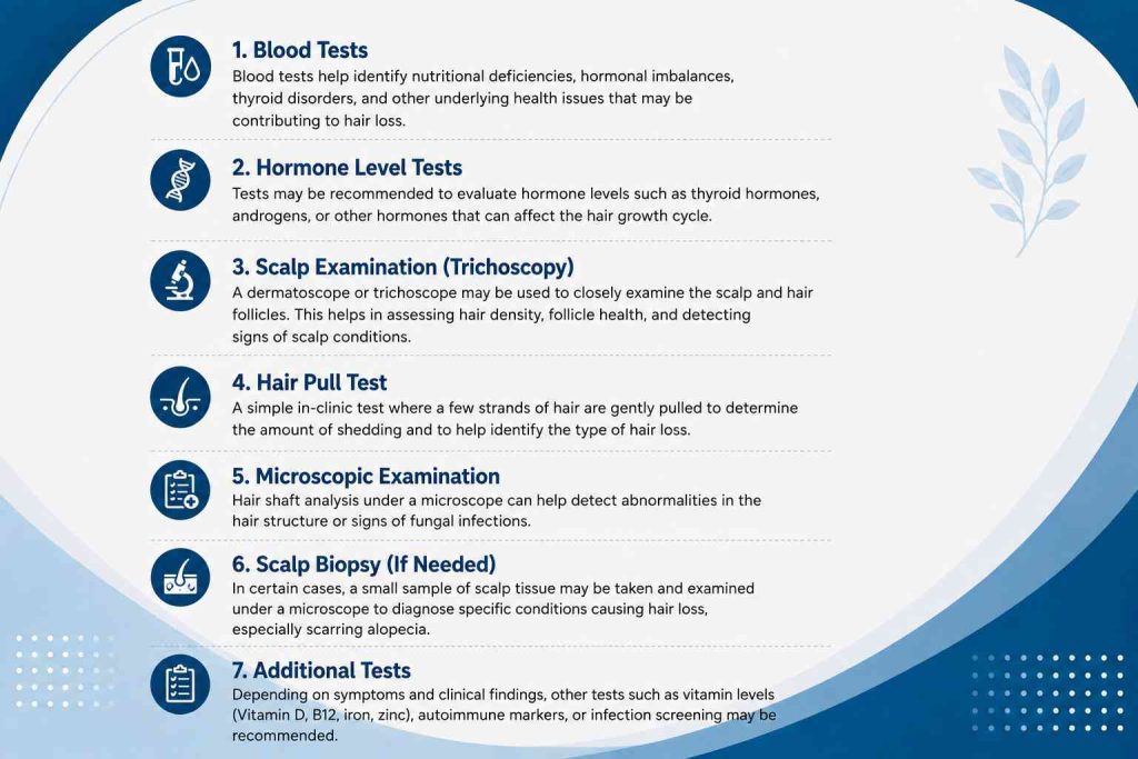 Tests recommended for evaluating hair loss and identifying underlying causes